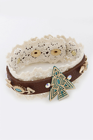 Aztec Arrow Bracelet with Charms and Lace Detail 5JCE13